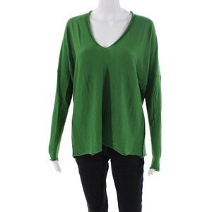 Allude Womens Cashmere V-Neck Long Sleeve Casual Sweater Green Size S